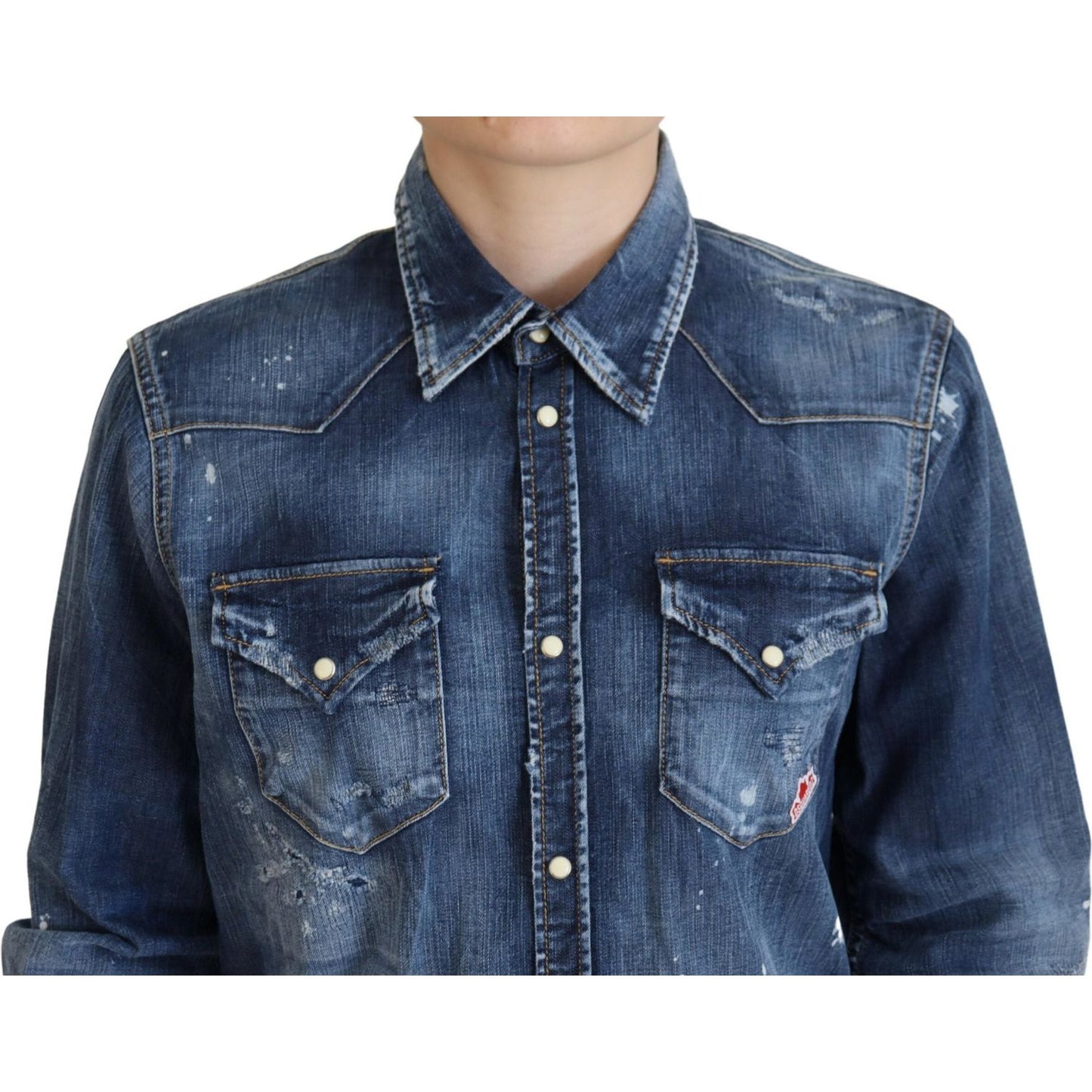 Dsquared² Blue Washed Cotton Button Down Collared Denim Shirt Dsquared²