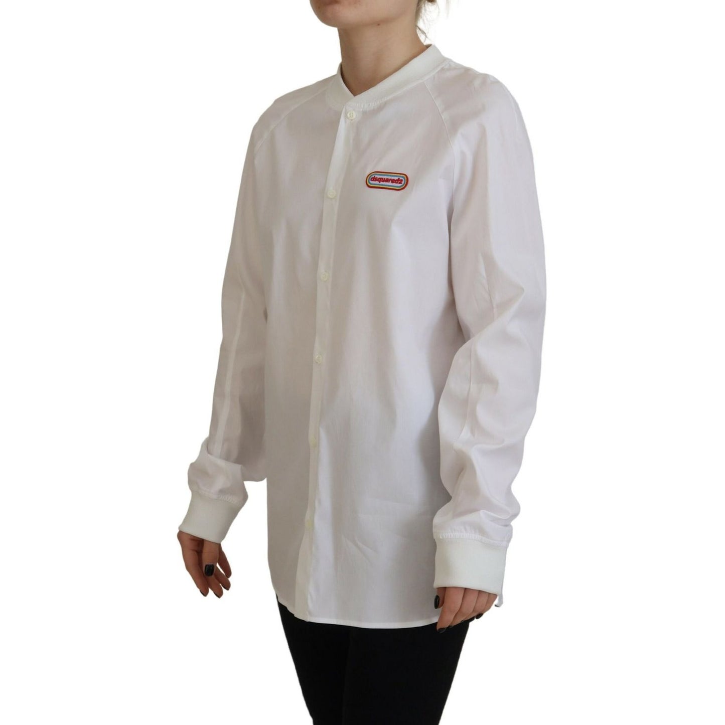 Dsquared² White Cotton Button Down Long Sleeves Crewneck Top