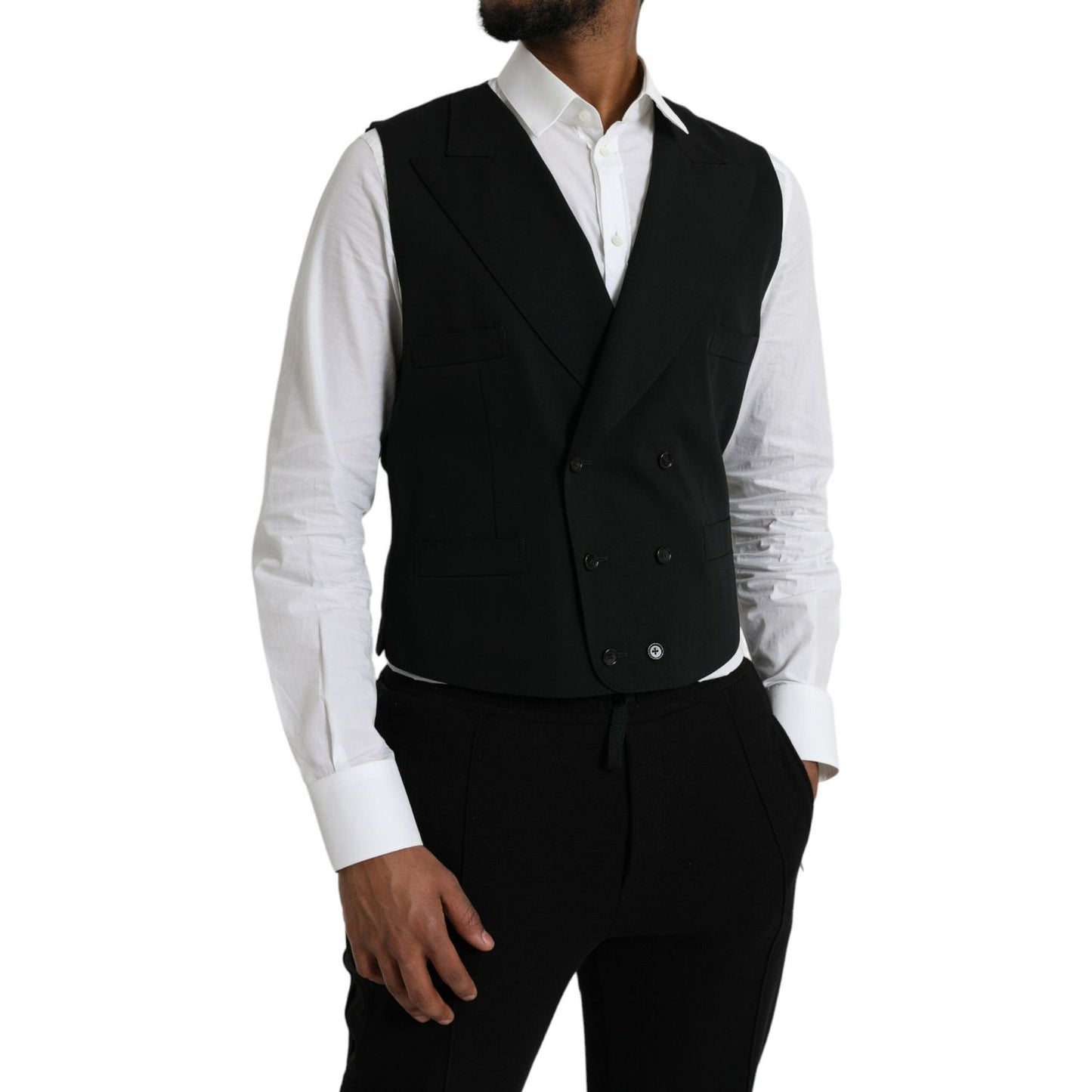 Dolce & Gabbana Black Wool Waistcoat Dress Formal Vest Dolce & Gabbana