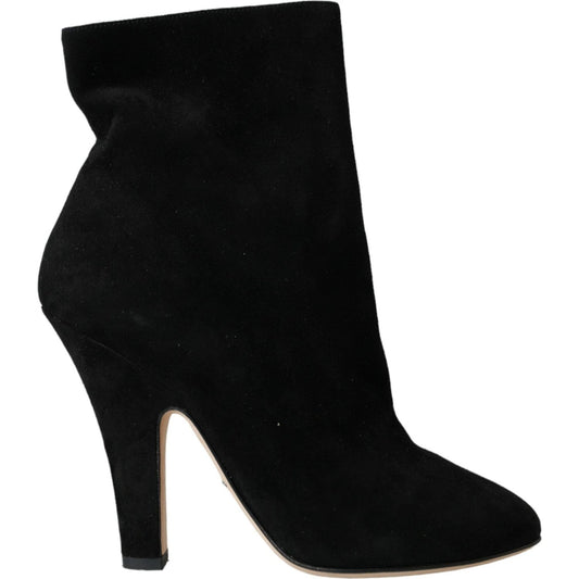 Dolce & Gabbana Black Suede Leather Ankle Heels Boots Shoes Dolce & Gabbana