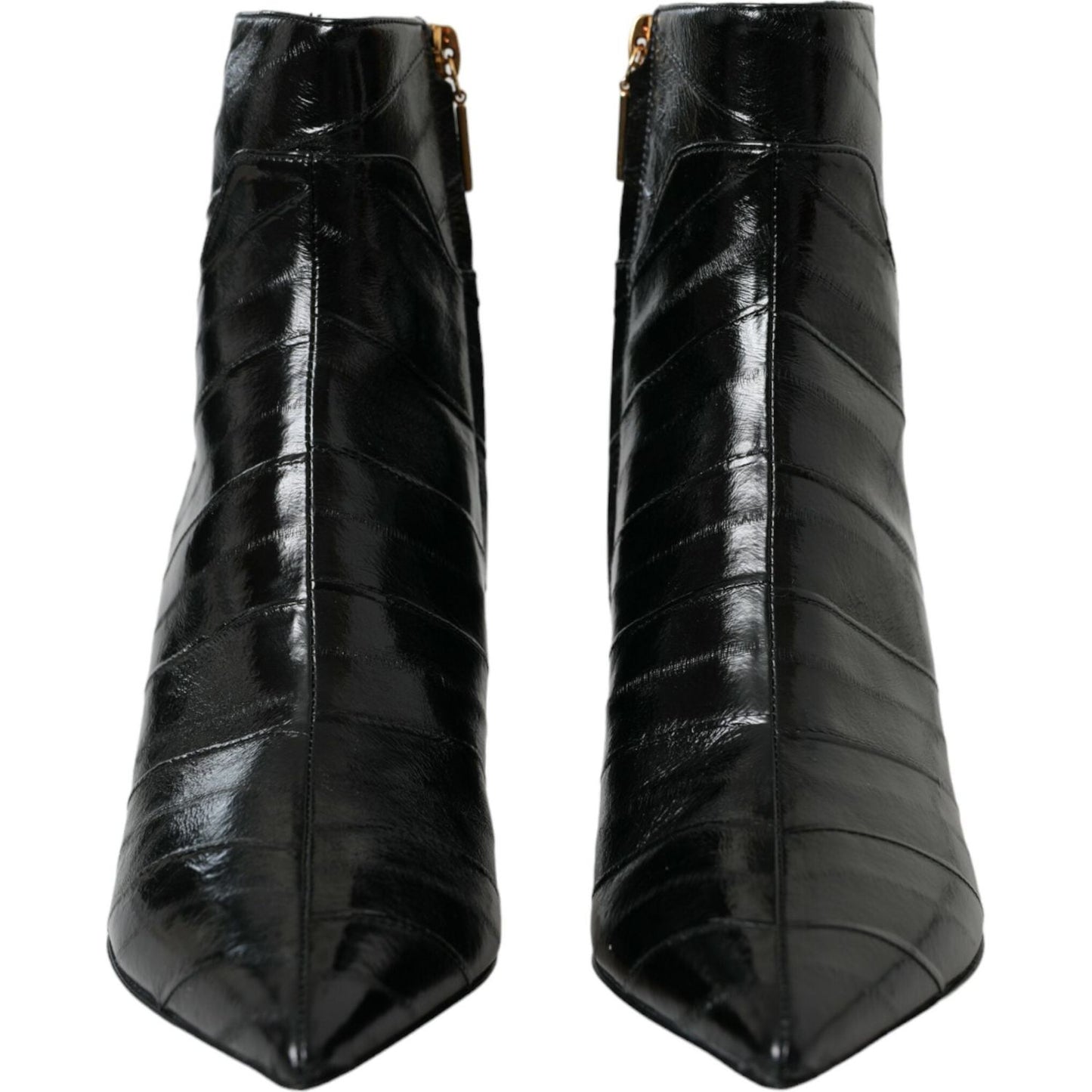 Dolce & Gabbana Black Eel Leather Logo Short Boots Shoes Dolce & Gabbana