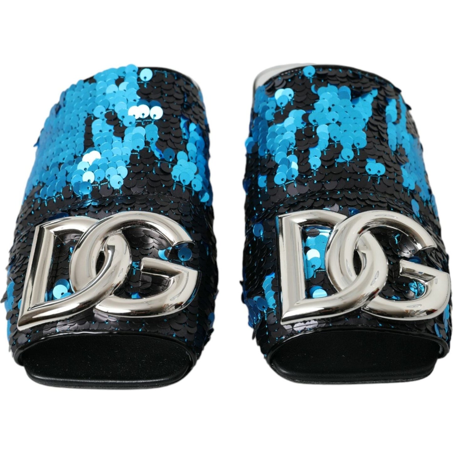 Dolce & Gabbana Blue Sequin Logo Slides Sandals Shoes Dolce & Gabbana