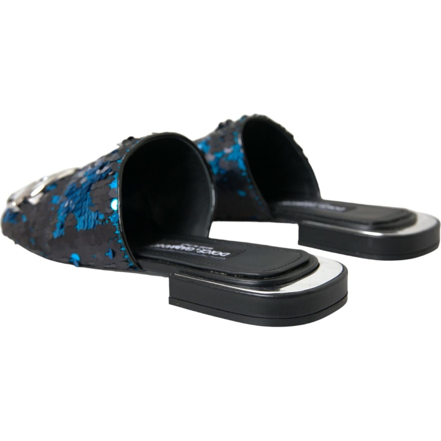 Dolce & Gabbana Blue Sequin Logo Slides Sandals Shoes Dolce & Gabbana