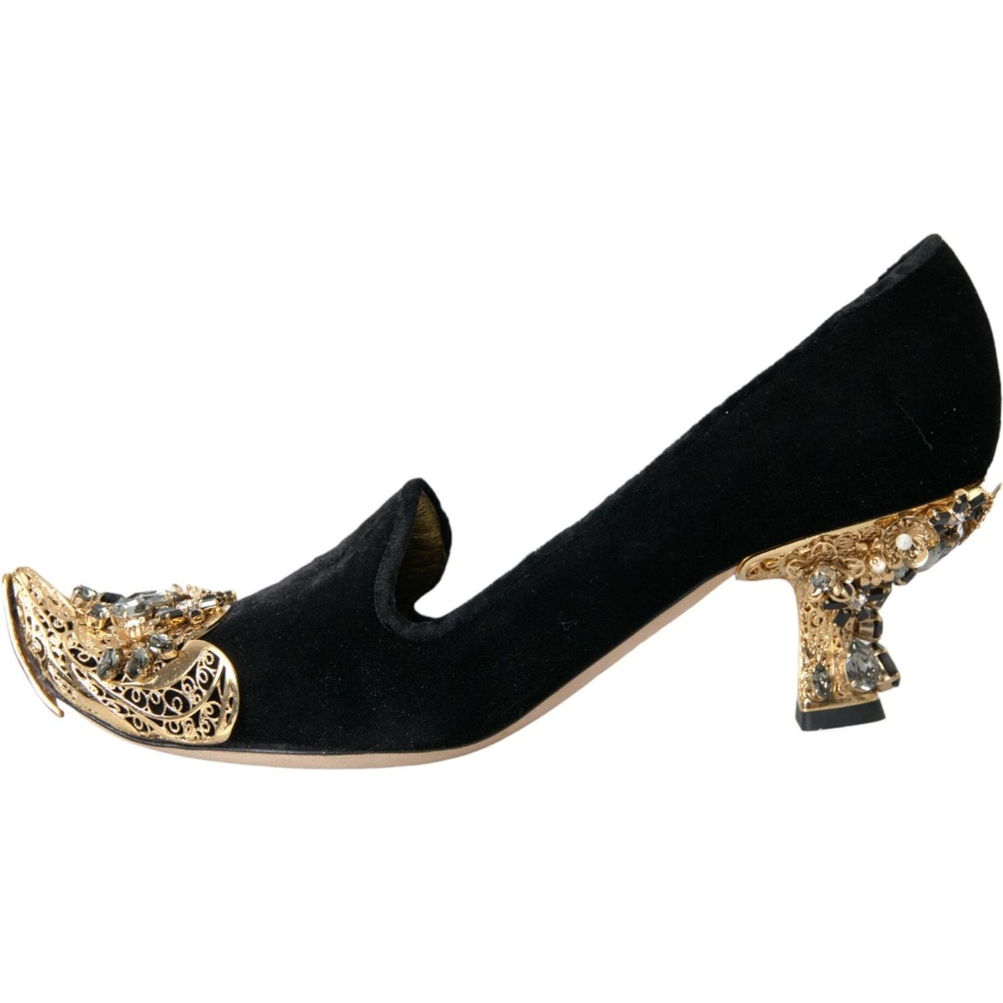 Dolce & Gabbana Black Velvet Embellished Heels Pumps Shoes Dolce & Gabbana