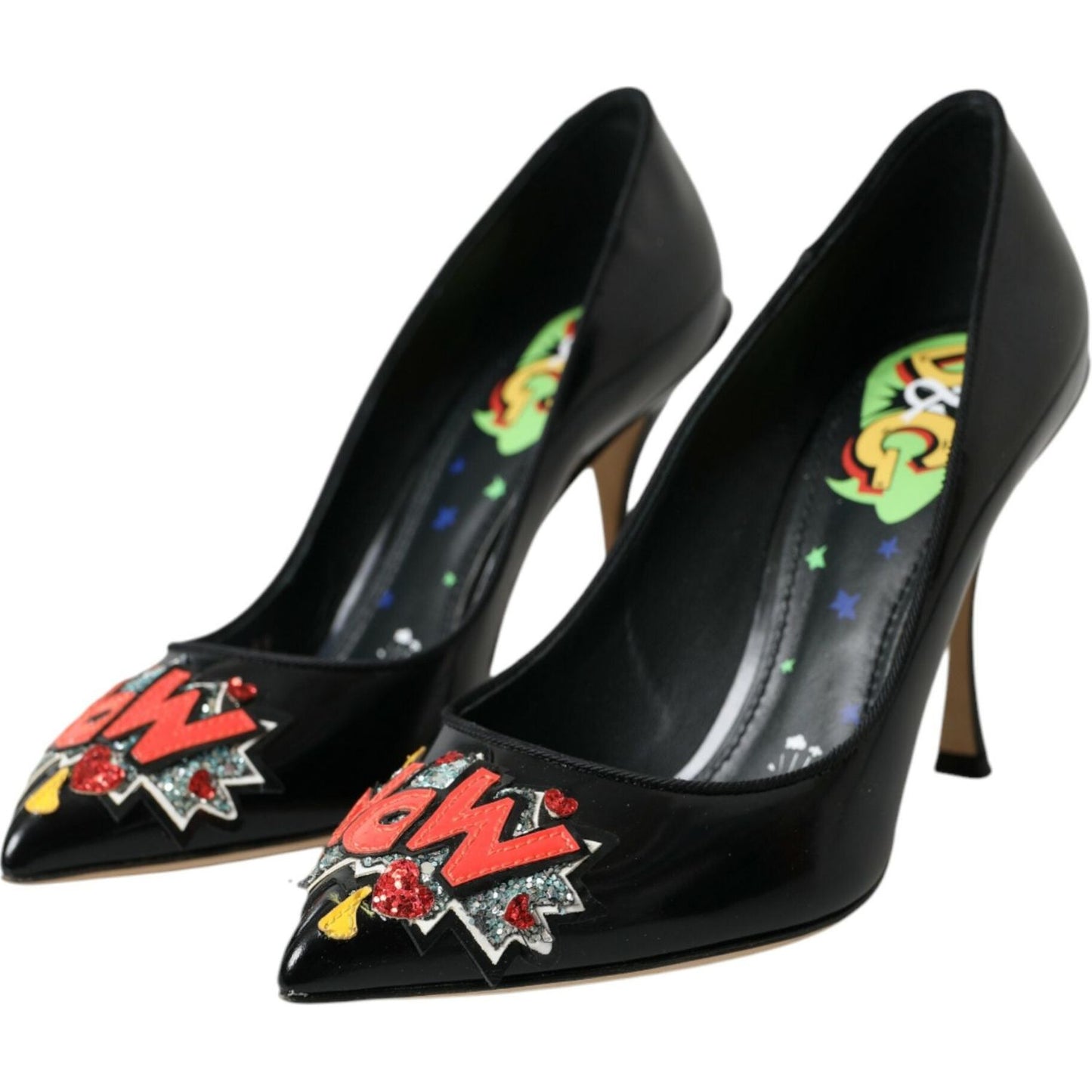 Dolce & Gabbana Black Leather WOW Patch Heels Pumps Shoes Dolce & Gabbana