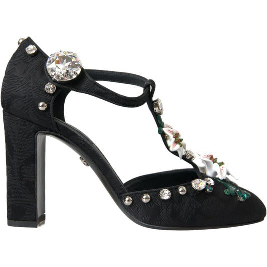 Dolce & Gabbana Black Lilies Crystal Heels Pumps Shoes Dolce & Gabbana