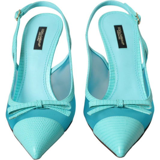 Dolce & Gabbana Blue Leather Mesh High Heels Slingback Shoes Dolce & Gabbana