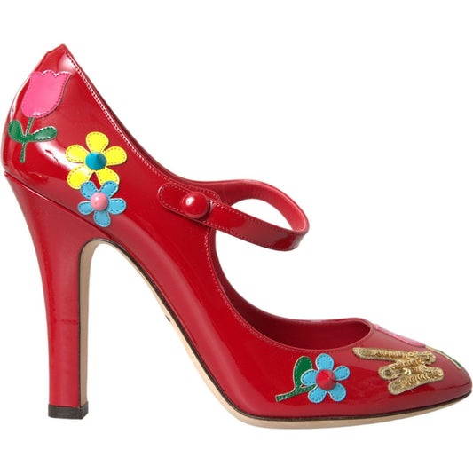 Dolce & Gabbana Red Leather Embellished Mary Jane Pumps Heels Shoes Dolce & Gabbana