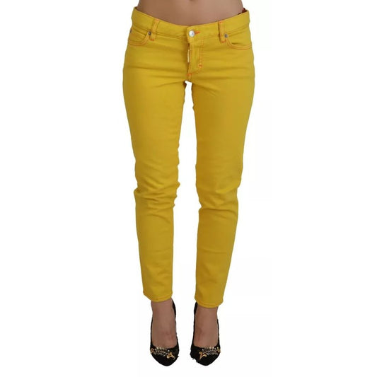 Dsquared² Yellow Cotton Low Waist Cropped Jennifer Denim Jeans