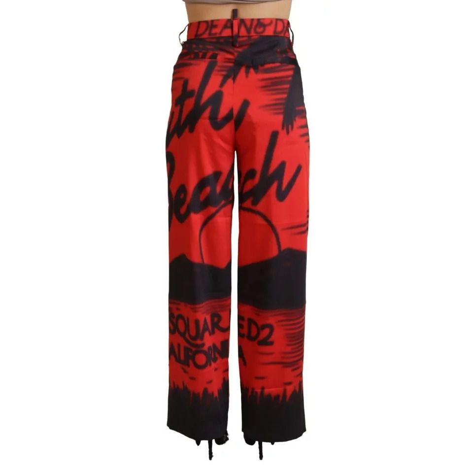 بنطلون مستقيم بخصر مرتفع مطبوع باللون الأحمر من Dsquared²