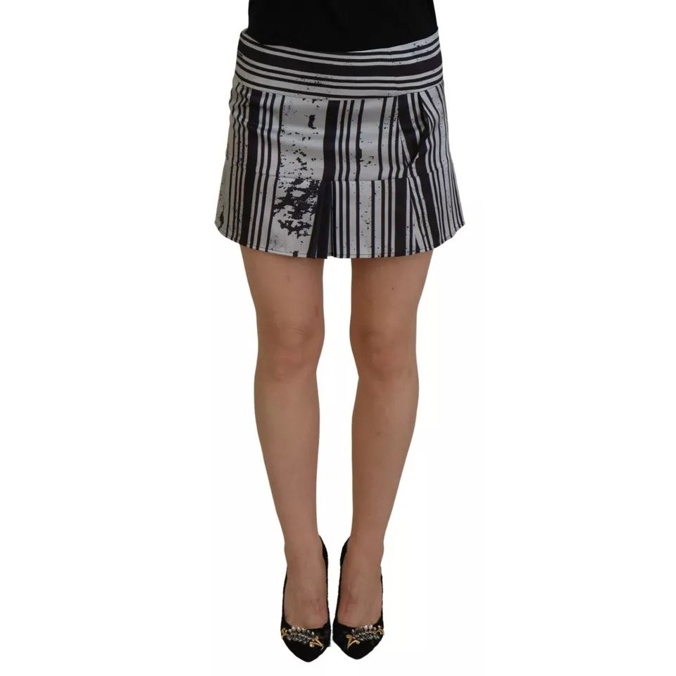 Dsquared² Gray Black Stripes Mid Waist A-line Mini Skirt