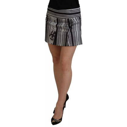 Dsquared² Gray Black Stripes Mid Waist A-line Mini Skirt