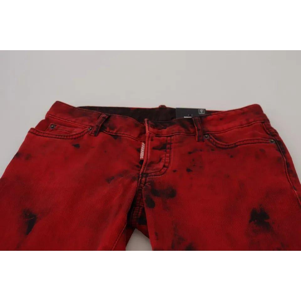 Dsquared² Red Low Waist Cotton Stretch Skinny Pants Dsquared²