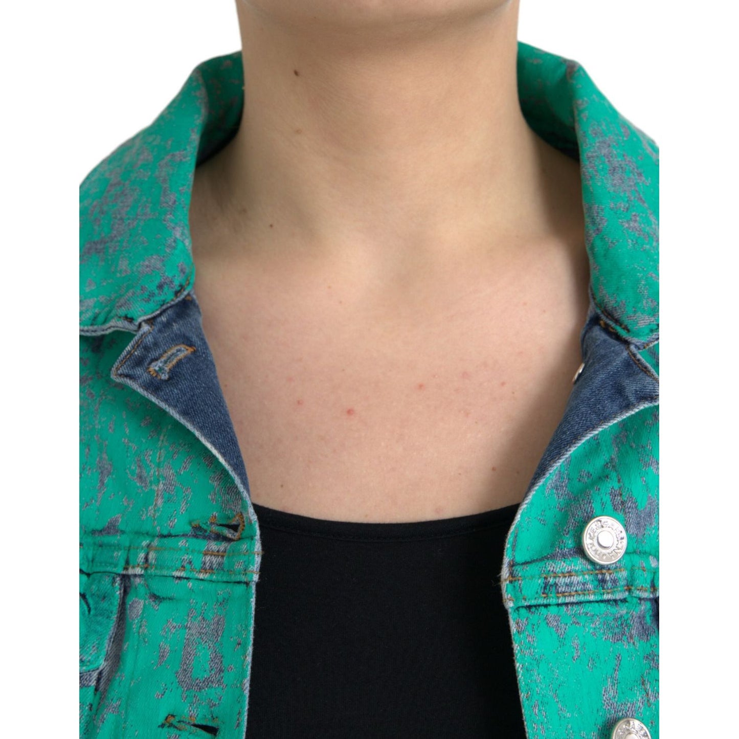 Dolce & Gabbana Green Cotton Tie Dye Cropped Cropped Denim Jacket Dolce & Gabbana