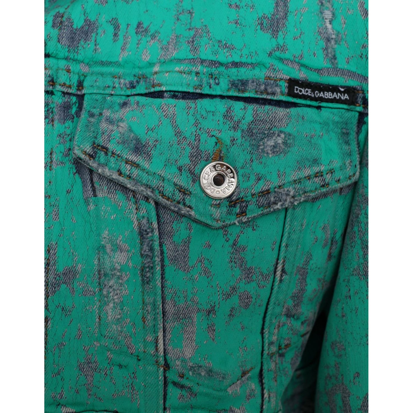 Dolce & Gabbana Green Cotton Tie Dye Cropped Cropped Denim Jacket Dolce & Gabbana