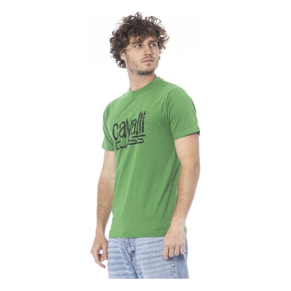 Cavalli Class Green Cotton Men T-Shirt Cavalli Class