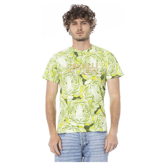 Cavalli Class Green Cotton Men T-Shirt Cavalli Class