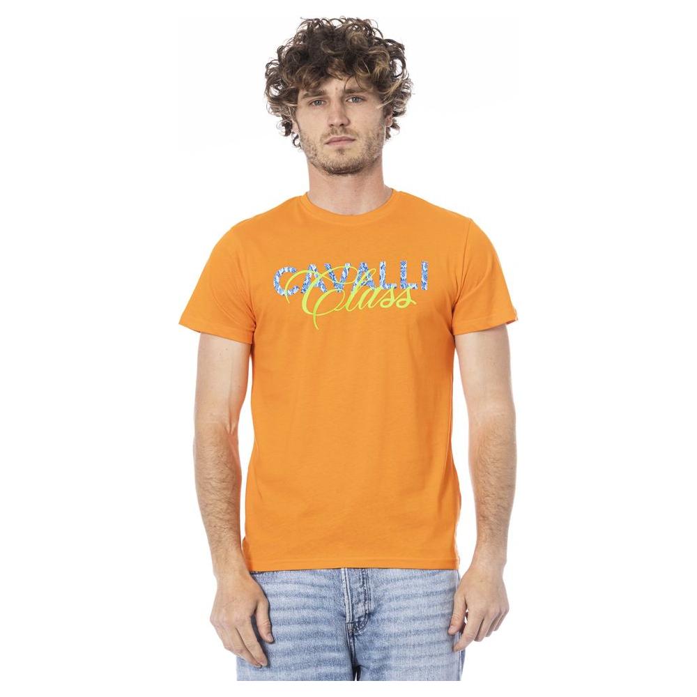 Cavalli Class Orange Cotton Men T-Shirt Cavalli Class