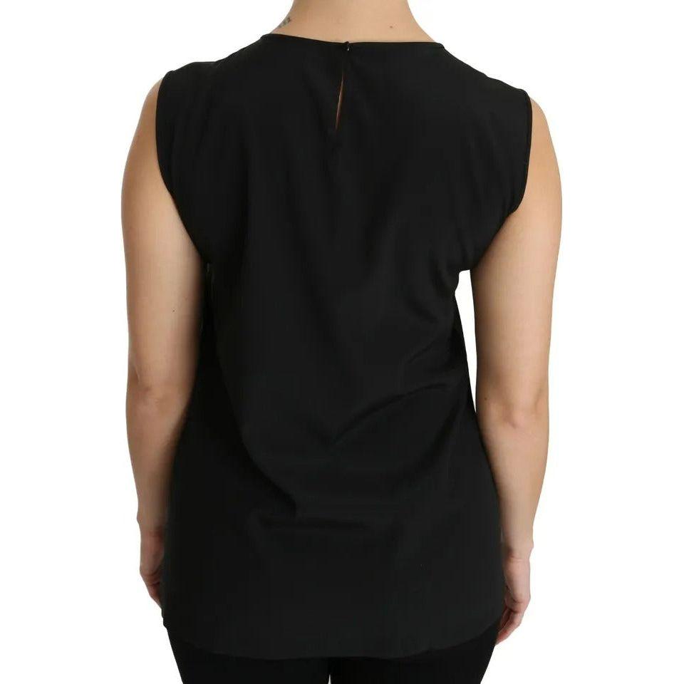 Dolce & Gabbana Black Silk DG Family Crystal Sleeveless Top Dolce & Gabbana