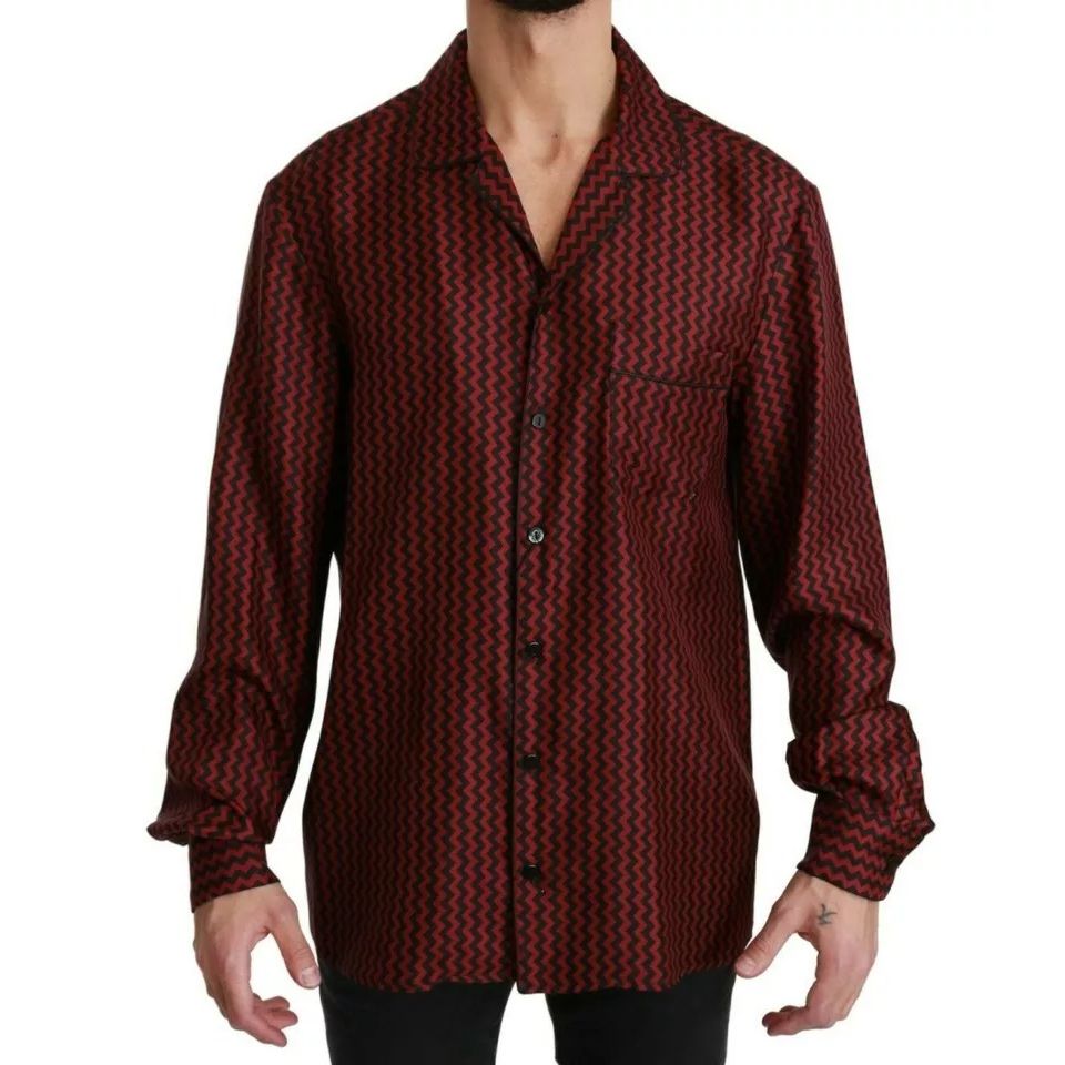Dolce & Gabbana Black Red Zigzag Pattern Casual Shirt