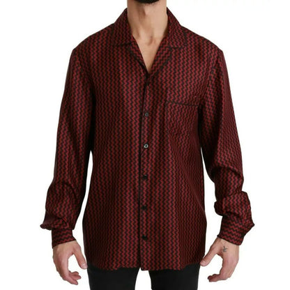 Dolce & Gabbana Black Red Zigzag Pattern Casual Shirt