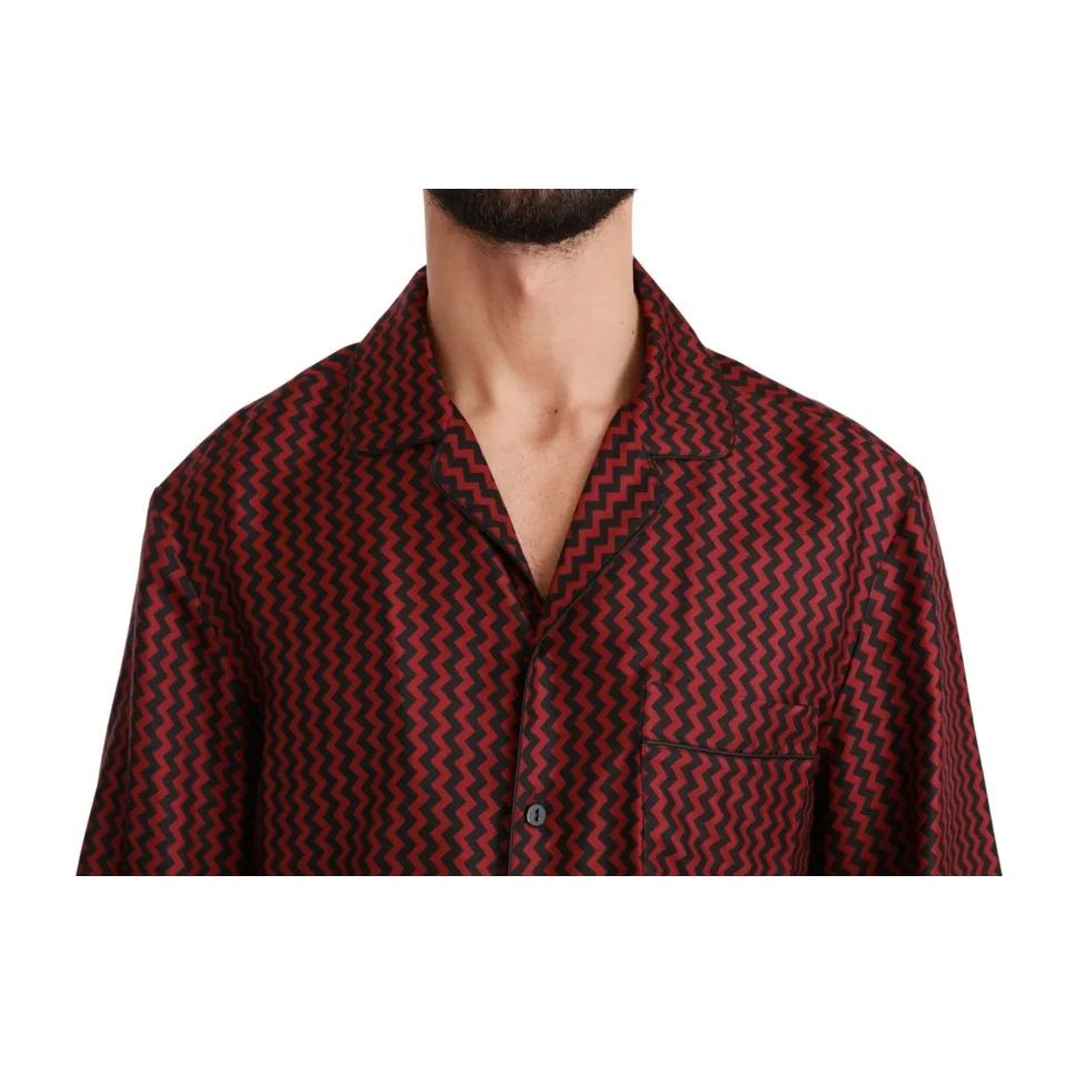 Dolce & Gabbana Black Red Zigzag Pattern Casual Shirt