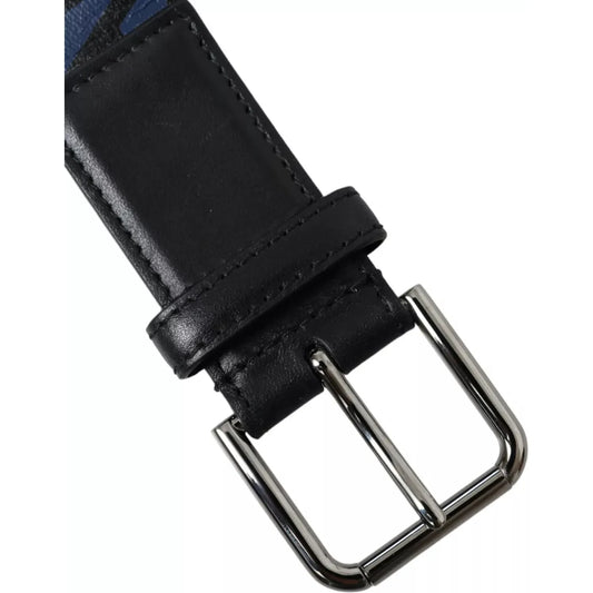 Dolce & Gabbana Black Blue Logo Silver Metal Buckle Belt Dolce & Gabbana