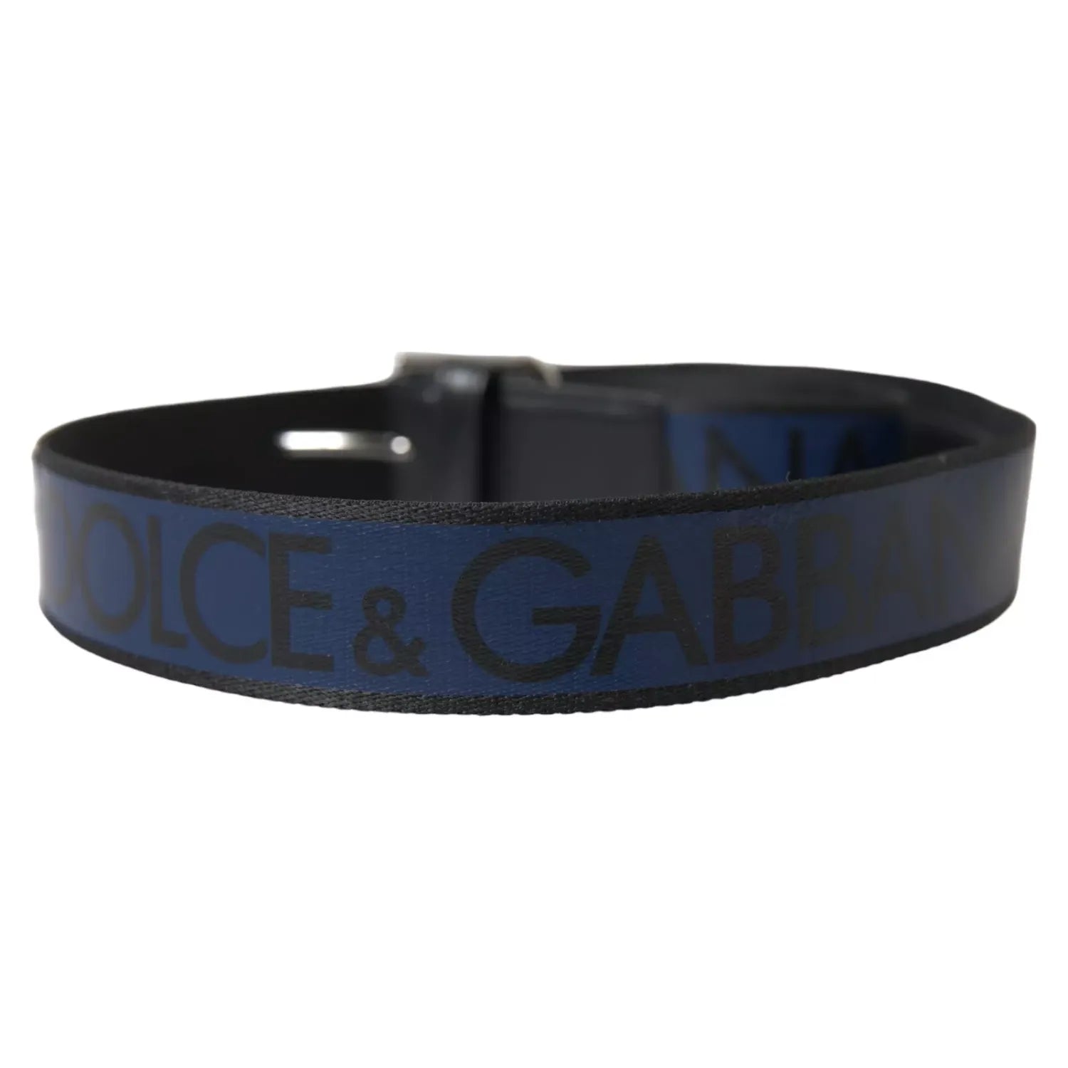Dolce & Gabbana Black Blue Logo Silver Metal Buckle Belt