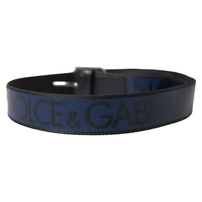 Dolce & Gabbana Black Blue Logo Silver Metal Buckle Belt