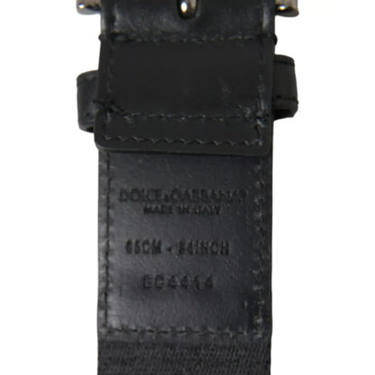 Dolce & Gabbana Black Blue Logo Silver Metal Buckle Belt