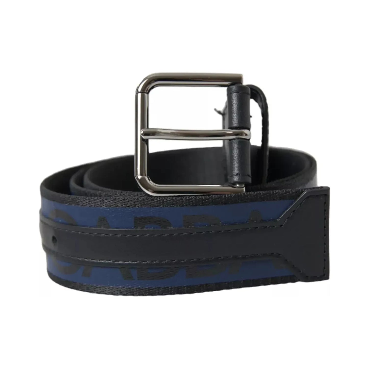 Dolce & Gabbana Black Blue Logo Silver Metal Buckle Belt Dolce & Gabbana