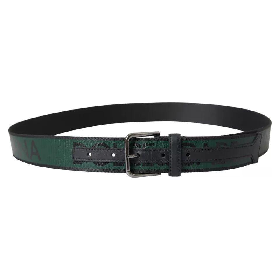 Dolce & Gabbana Black Green Logo Silver Metal Buckle Belt Dolce & Gabbana