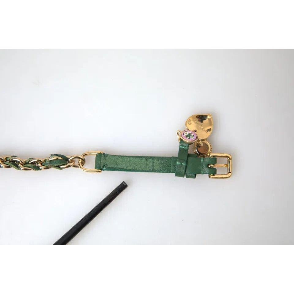 Dolce & Gabbana Green Embellished Chain Gold Buckle Belt Dolce & Gabbana