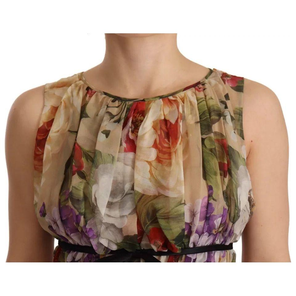 Dolce & Gabbana Beige Floral Sleeveless Round Neck Mini Dress Dolce & Gabbana