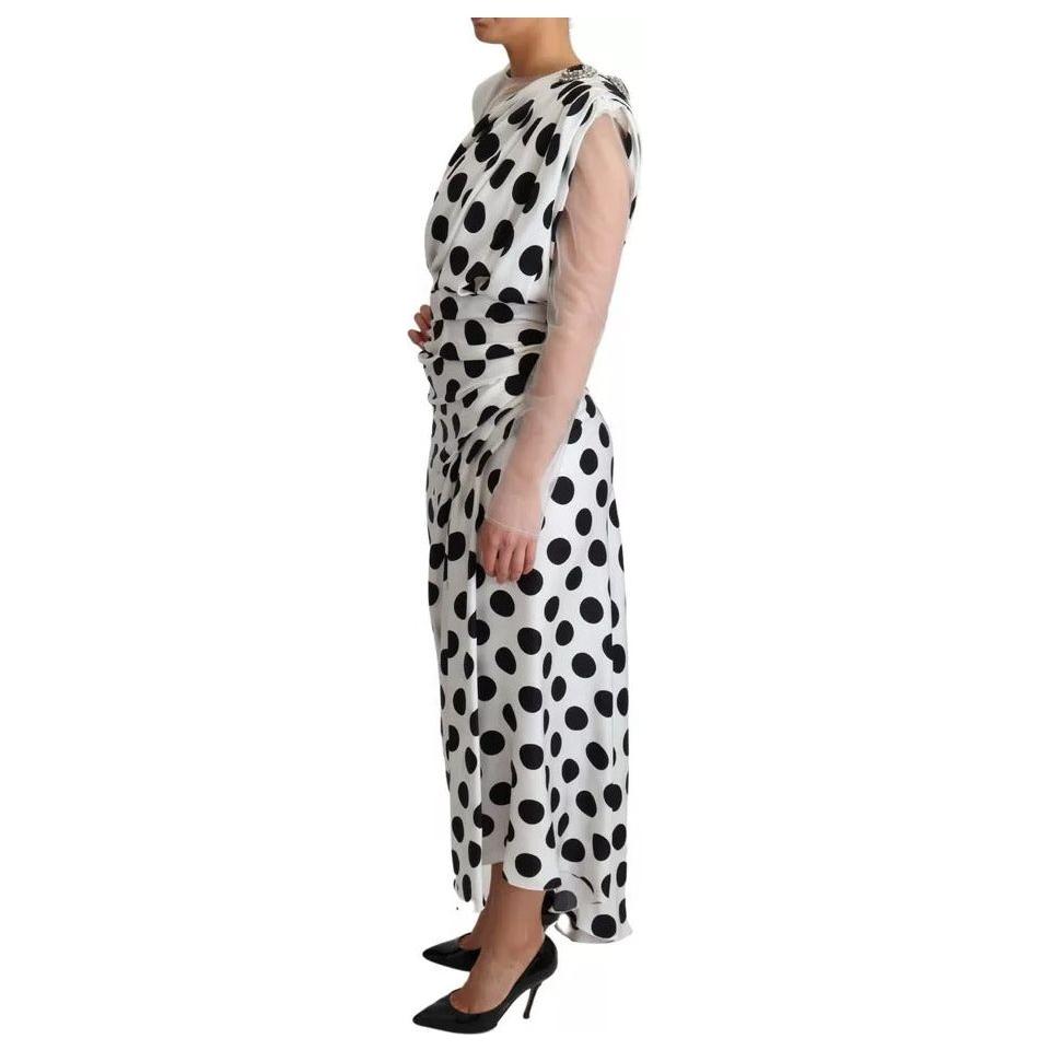 فستان دولتشي آند غابانا الأبيض المنقط بالكريستال بكتف واحد