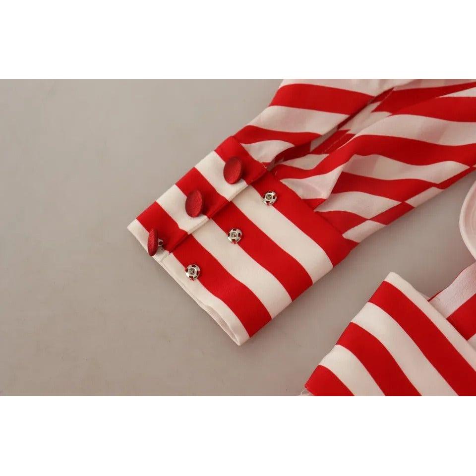 فستان ماكسي من دولتشي آند غابانا من الحرير باللون الأبيض والأحمر