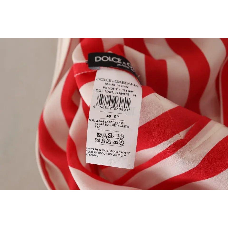 فستان ماكسي من دولتشي آند غابانا من الحرير باللون الأبيض والأحمر