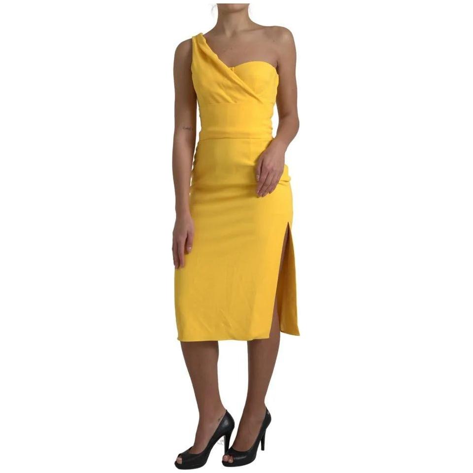 Dolce & Gabbana Yellow One Shoulder Side Slit Midi Dress Dolce & Gabbana