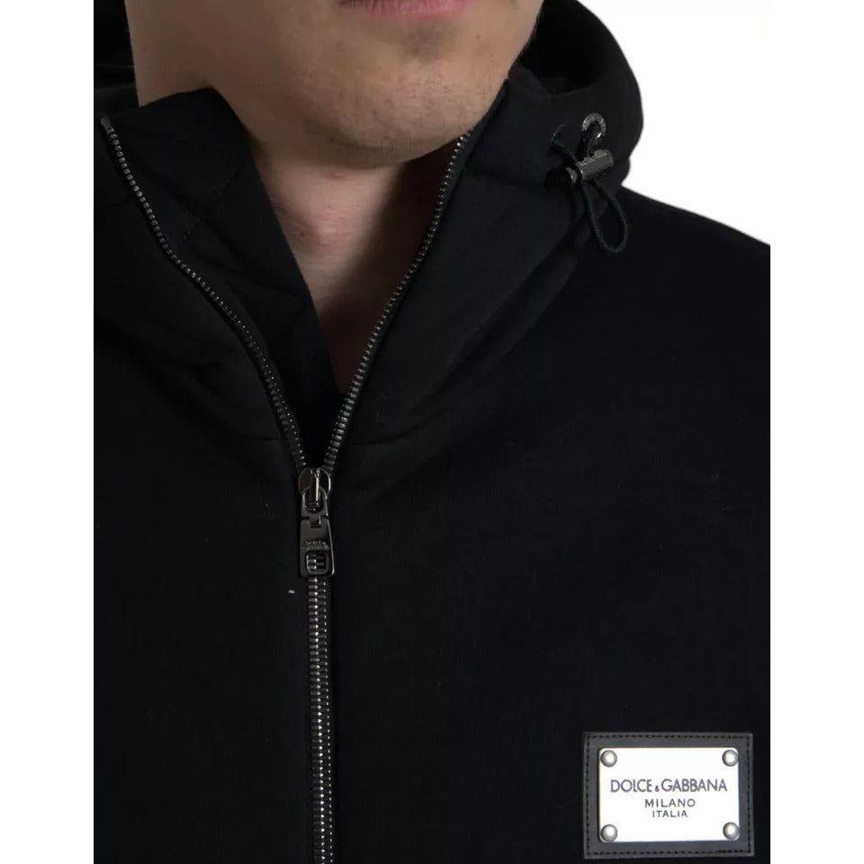 Dolce & Gabbana Black Cotton Hooded Logo Bomber Jacket Dolce & Gabbana