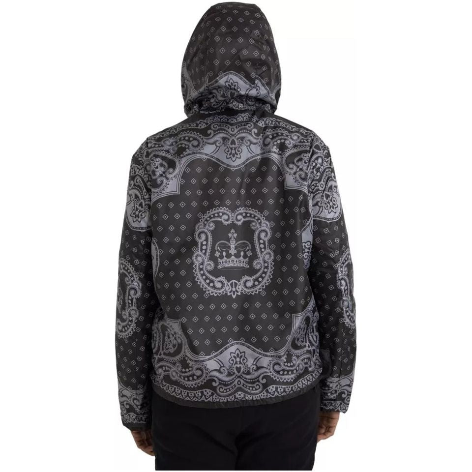 Dolce & Gabbana Gray Bandana Hooded Full Zip Bomber Jacket Dolce & Gabbana