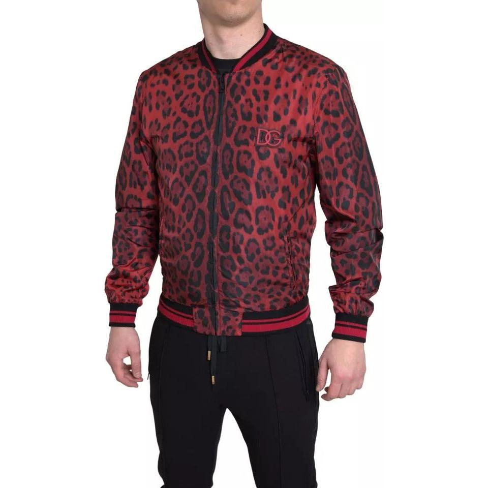 Dolce & Gabbana Red Leopard Bomber Short Coat Jacket Dolce & Gabbana