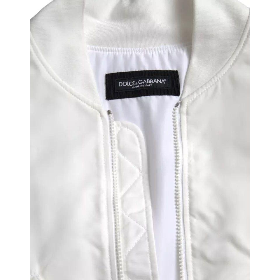 Dolce & Gabbana White Bomber Long Sleeves Full Zip Jacket Dolce & Gabbana