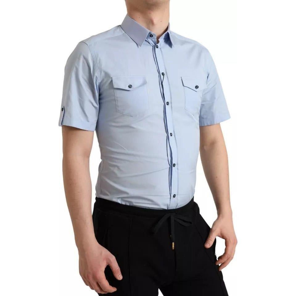 Dolce & Gabbana Blue Cotton Short Sleeves Casual GOLD Shirt Dolce & Gabbana