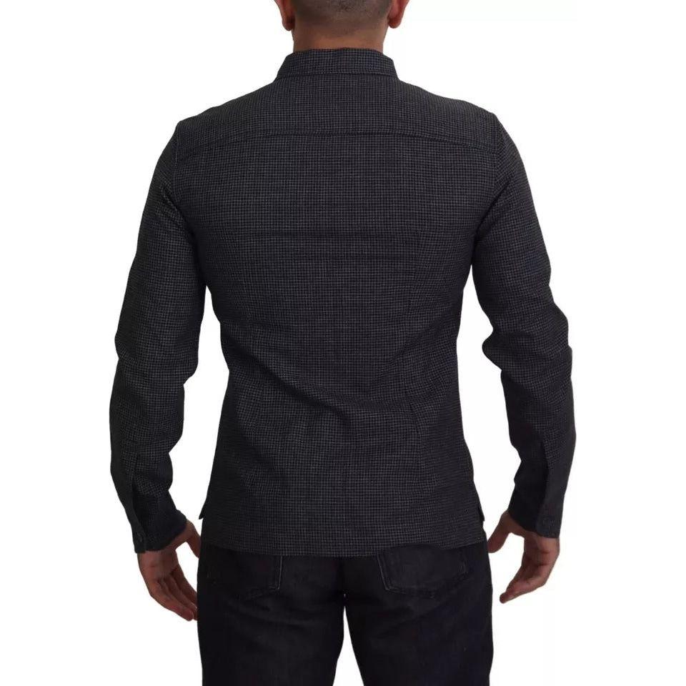 Dolce & Gabbana Black Gray Checkered Long Sleeves Collared Casual Shirt Dolce & Gabbana