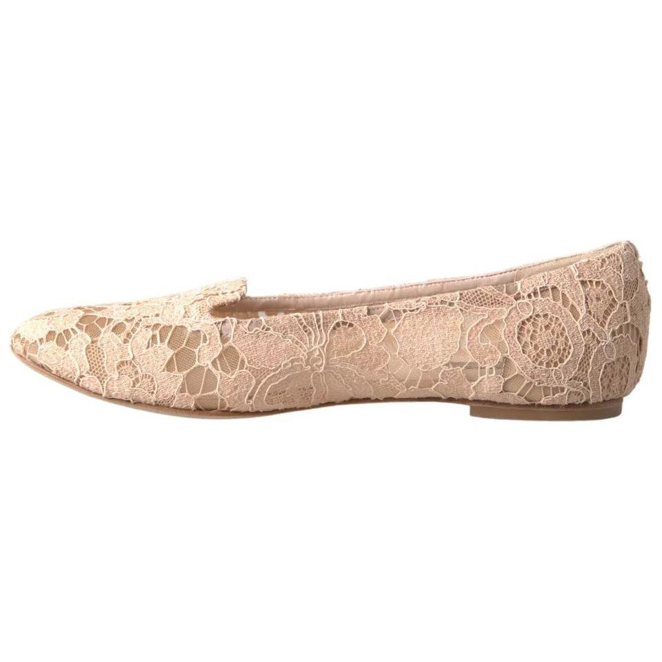 Dolce & Gabbana Beige Floral Lace Loafers Flats Shoes Dolce & Gabbana