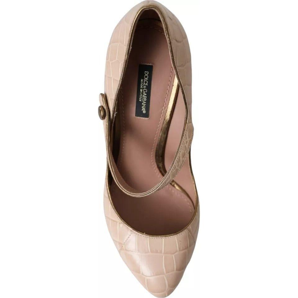 Dolce & Gabbana Beige Leather Mary Janes Embellished Shoes Dolce & Gabbana