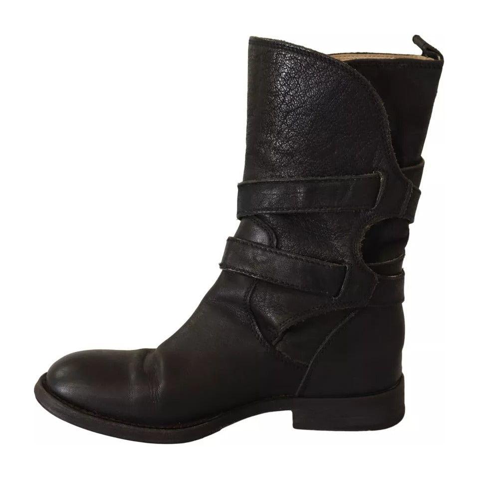 Dolce & Gabbana Black Leather Buckle Mid Calf Boots Shoes Dolce & Gabbana