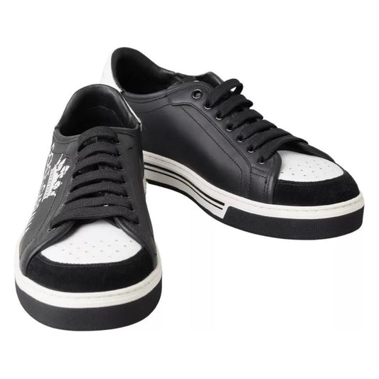 Dolce & Gabbana Black Leather Crown Milano Sneakers Casual Shoes Dolce & Gabbana