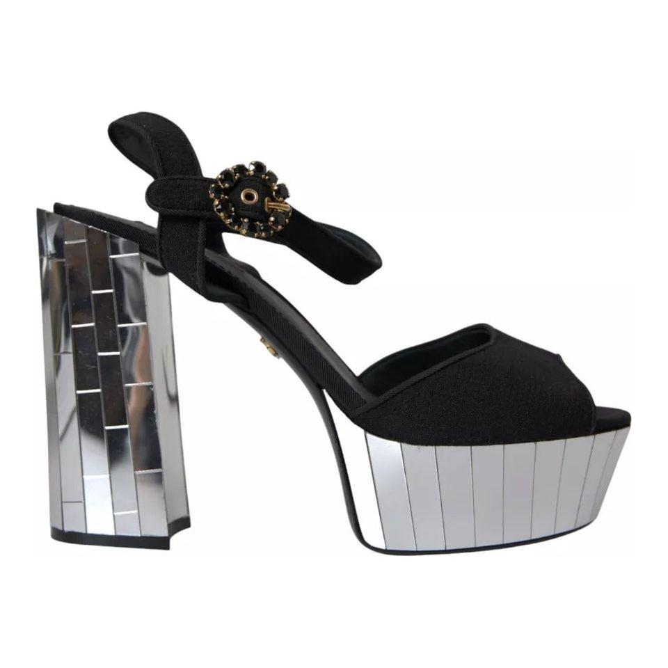 Dolce & Gabbana Black Mirror Heels Crystal Platform Sandals Shoes Dolce & Gabbana