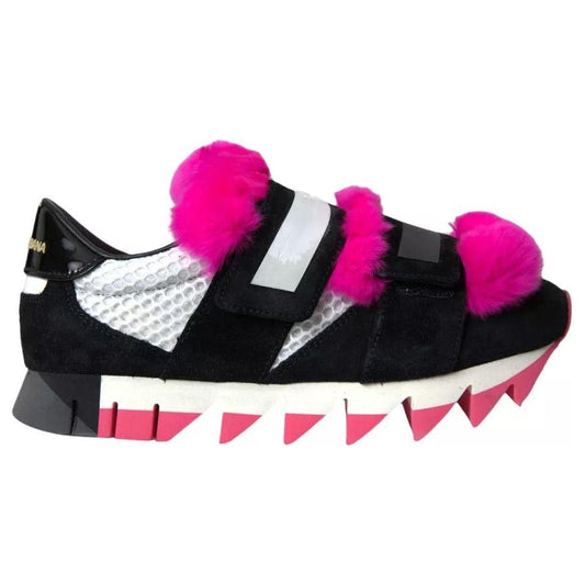 Dolce & Gabbana Black Pink Neoprene Stretch Shark Sneakers Shoes Dolce & Gabbana